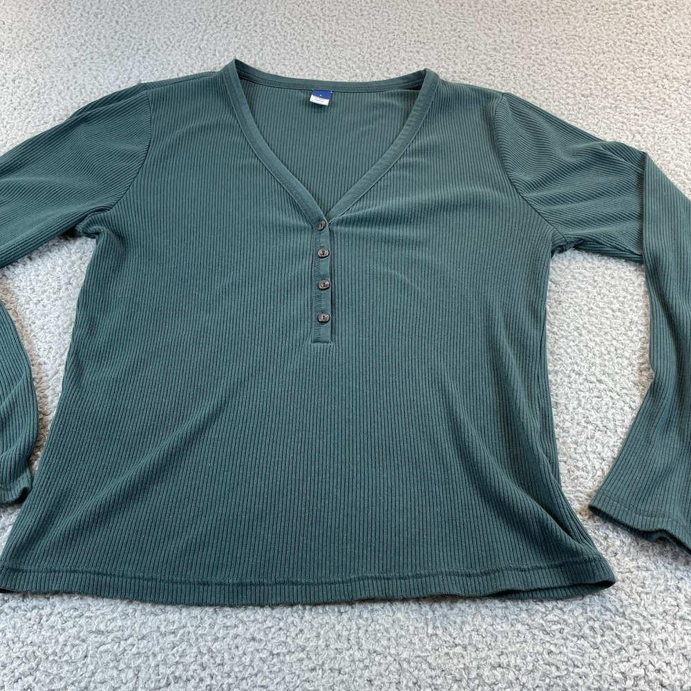Old Navy Henley Shirts Womens Large Green Button‎ pullover Long Sleeve Y2K Gruge